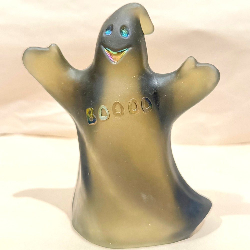 Fenton by Mosser Titanium Smoke Glass Ghost Figurine BOOOO Halloween Decor